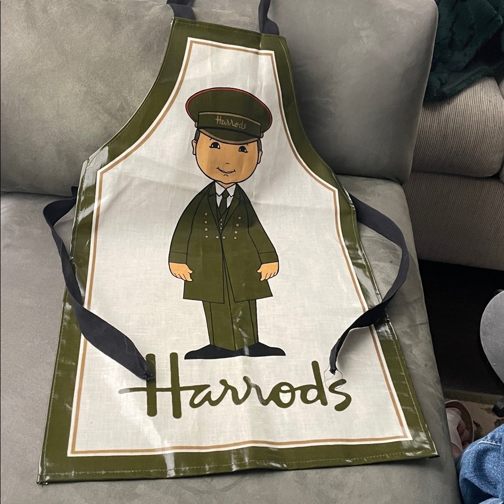 Harrods Olive Apron with Character Illustration small adult older child